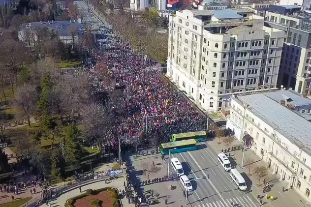 Protestul de la Chișinău, de duminică, 12 martie, văzut din dronă. Foto: TV8 Moldova