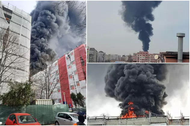 Incendiu puternic pe acoperișul unui bloc, în cartierul Rahova din București. FOTO