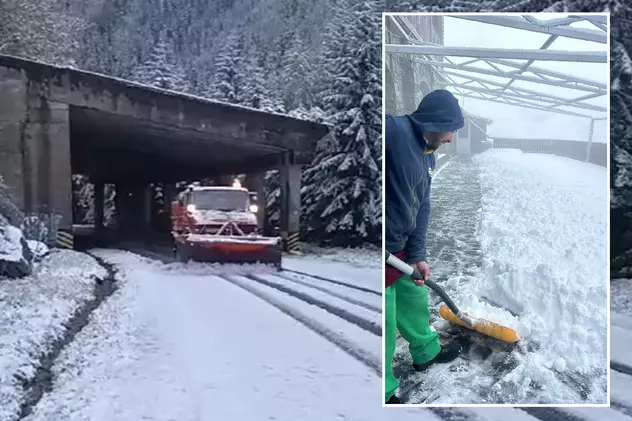 Prima zăpadă căzută pe Transfăgărășan, drumarii au ieșit cu plugurile și curăță șoseaua / VIDEO
