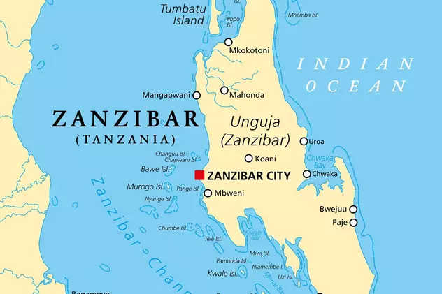 Ce poți să vizitezi în Zanzibar - Imagine cu harta Insulei Zanzibar.