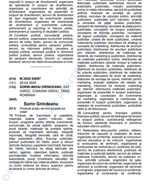 Cerere înrecistrate marca OSIM - Sorin Grindeanu