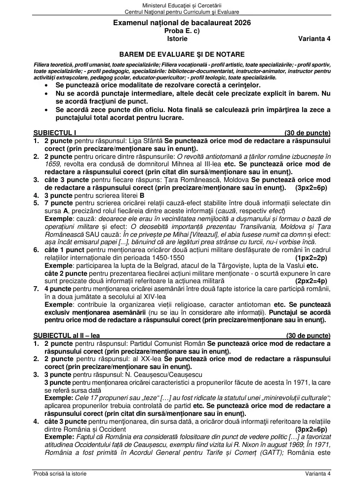 Barem evaluare su notare istorie