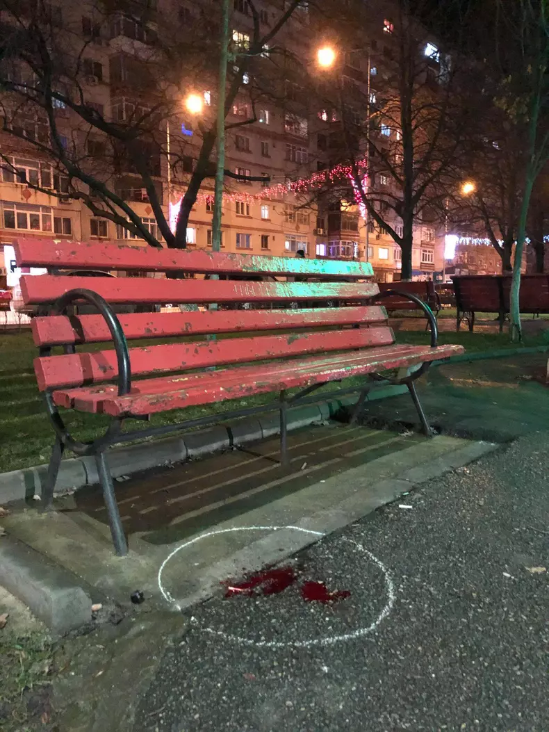 Urmele de sânge, în apropierea băncii pe care stăteau mama și fetița ei