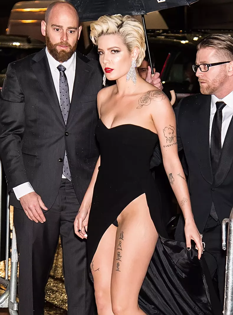 Halsey suffers  a wardrobe malfunction arriving at amfAR Gala in New York