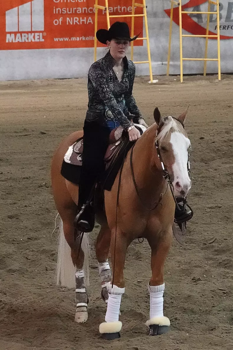 *EXCLUSIVE* **WEB MUST CALL FOR PRICING** Gina-Maria Schumacher with boyfriend Iain Bethke and mother Corinna during NRHA competition in Italy.