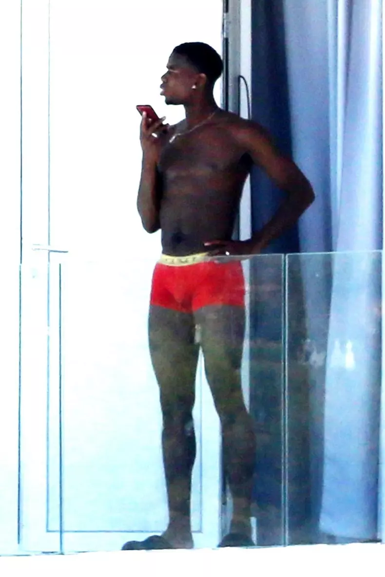 *EXCLUSIVE* Soccer superstar Paul Pogba spotted out in his underwear as he takes a call.