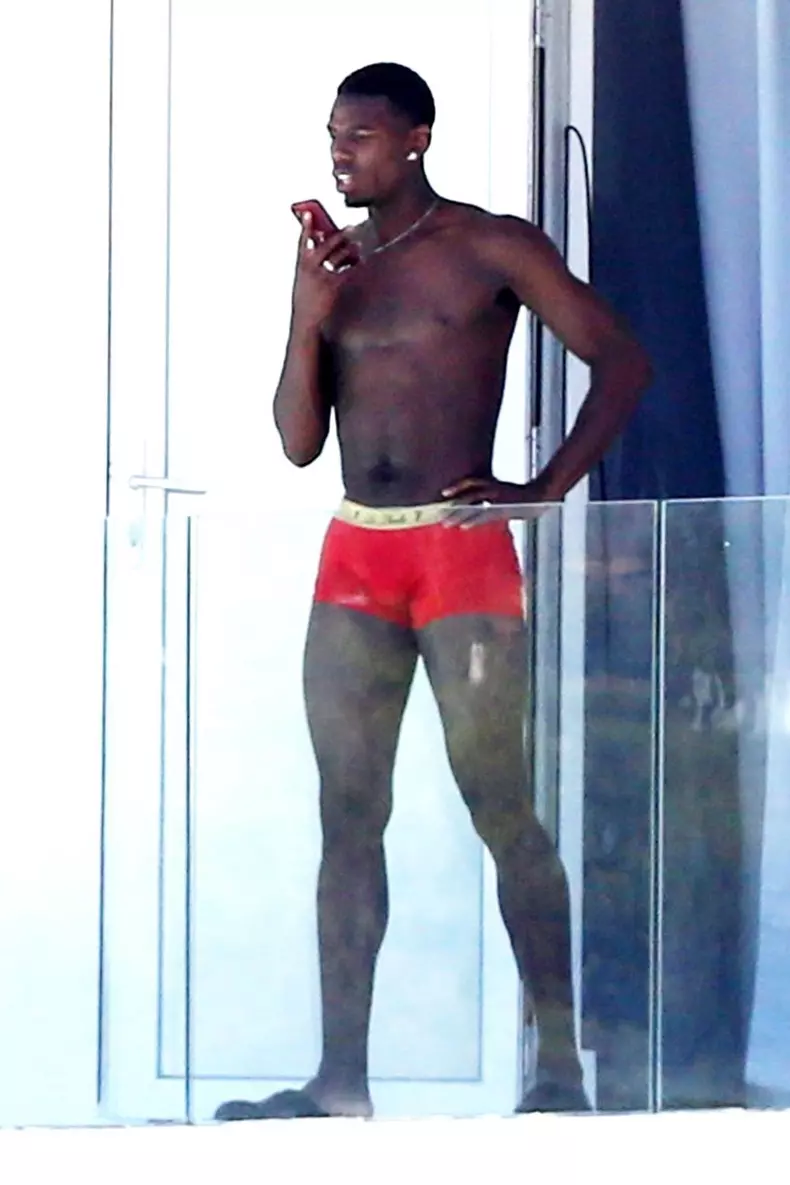 *EXCLUSIVE* Soccer superstar Paul Pogba spotted out in his underwear as he takes a call.