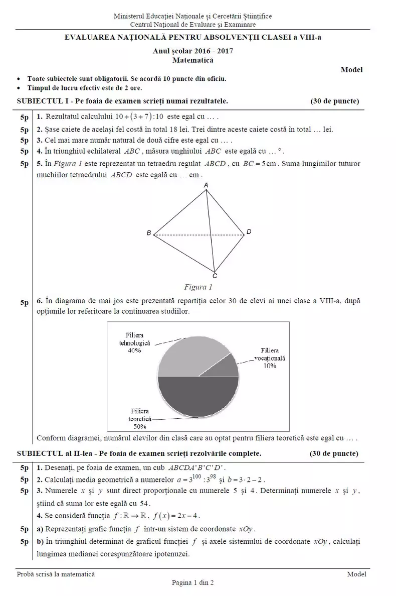model subiecte matematica evaluare nationala 2017 1