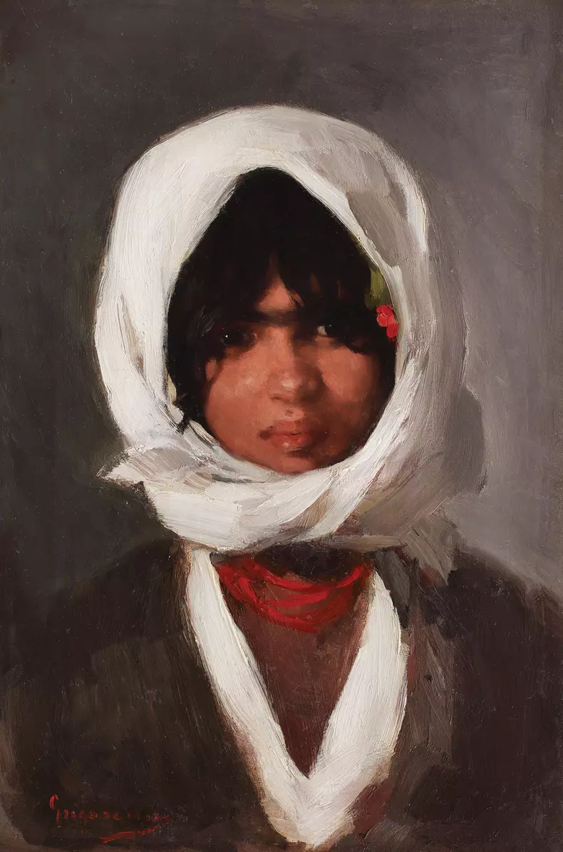Nicolae Grigorescu - Țărăncuţă cu basma albă, colecție privată