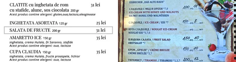 Pret salata de fructe Romania, Bulgaria