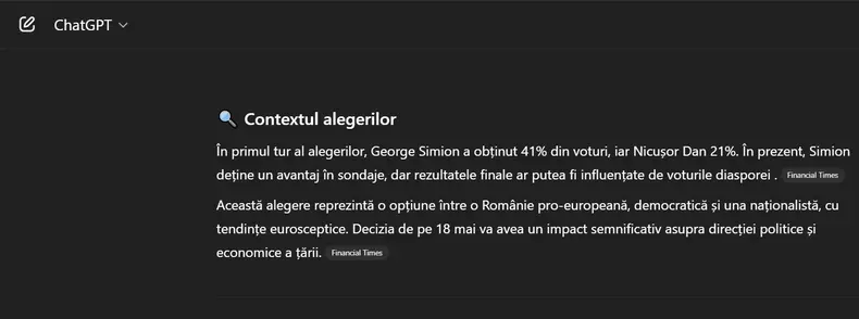 Răspuns ChatGPT- contextul alegerilor