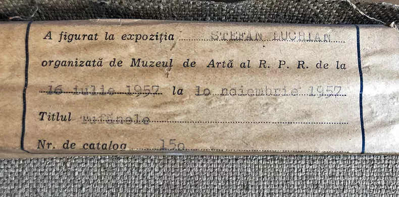 Eticheta de pe versoul lucrării Tufănele