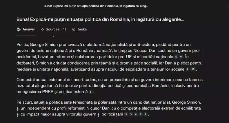 Perplexity - Contextul alegerilor