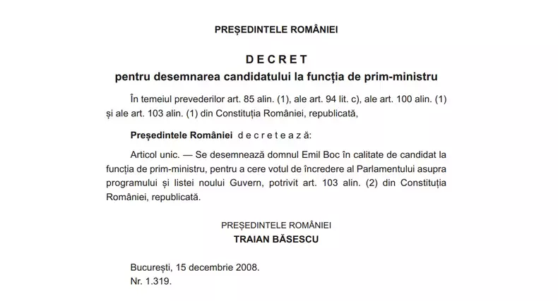 Decret desemnare Emil Boc