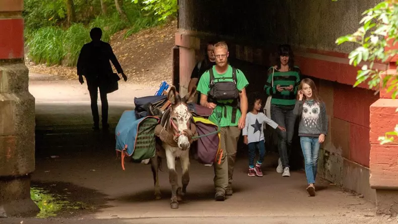 Adam a străbătut Marea Britanie pe jos, alături de un măgar pe nume Martin.