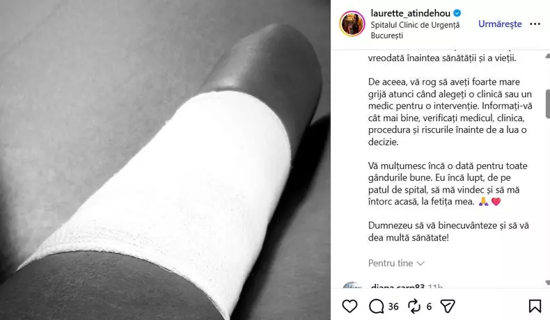 Laurette mesaj de pe patul de spital