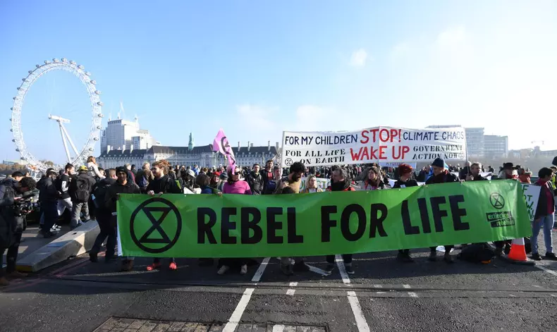 Environment protests on Westminster bridge in London