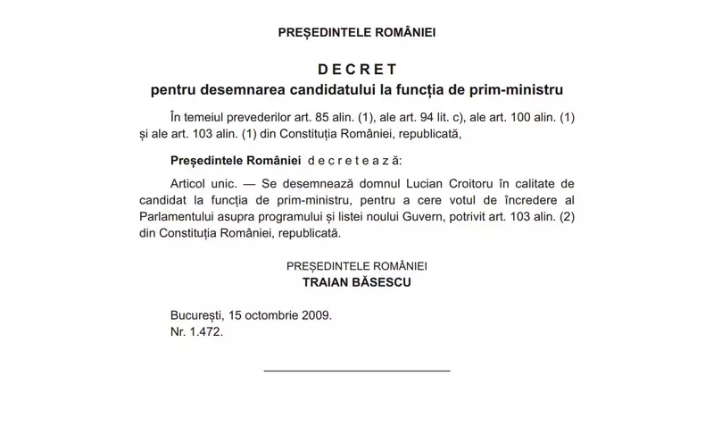 Decret desemnare Lucian Croitoru