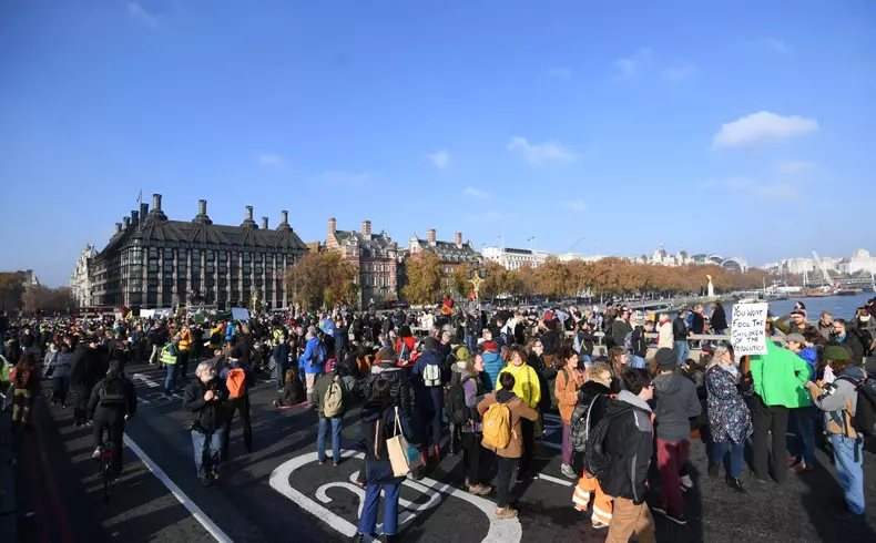 Environment protests on Westminster bridge in London