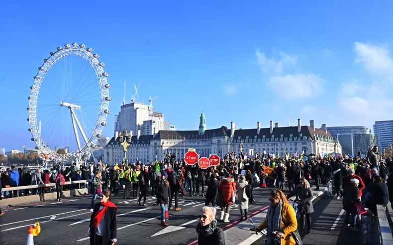 Environment protests on Westminster bridge in London