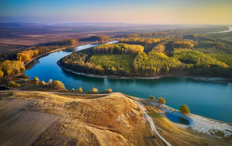Aerial,View,Of,The,Danube,River,Shore,In,Summer,,Dobrogea,
