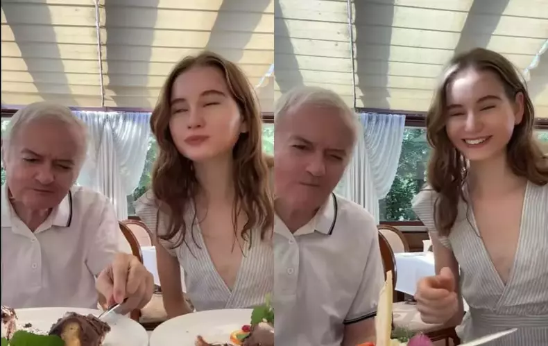 Irinel Columbeanu si fiica lui la restaurant