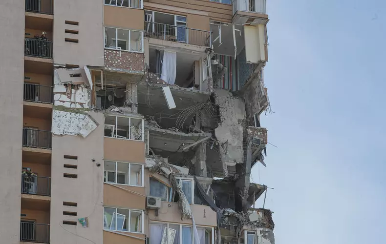 A building damaged by shelling in Kiev