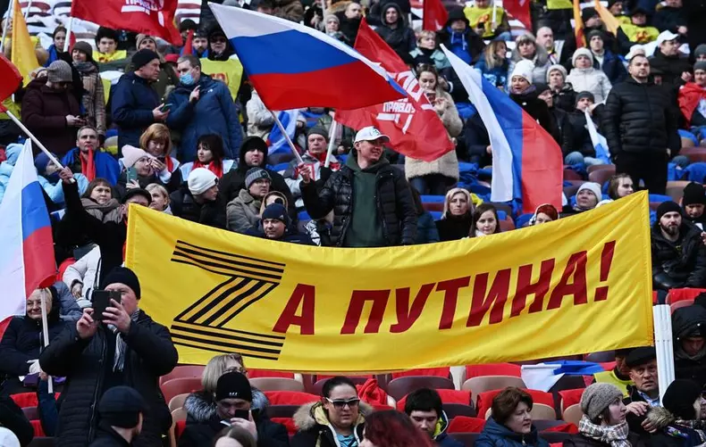 People attend a concert marking the 8th anniversary of Crimea's reunification with Russia