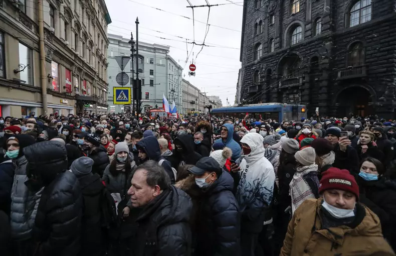An unauthorized protest in support of Navalny in St. Petersburg
