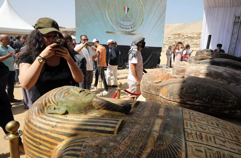 A collection of 59 coffins uncovered in Saqqara