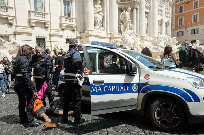 Last Generation Environmentalists Hit the Trevi Fountain, Rome, Italy - 21 May 2023