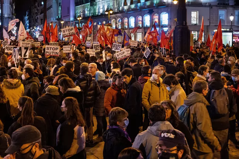 Anti War in Ukraine and Anti NATO protest in Madrid, Spain -25 Feb 2022