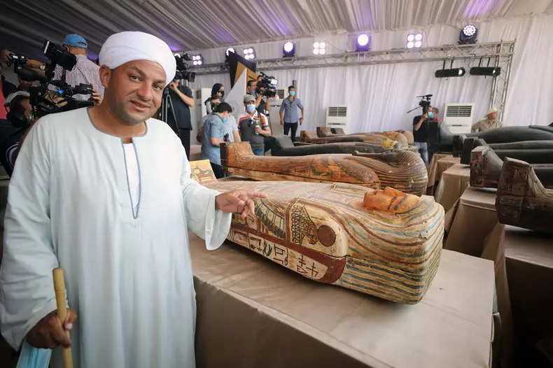 A collection of 59 coffins uncovered in Saqqara