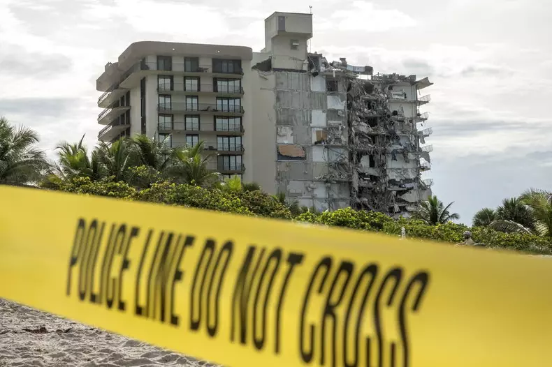 Aftermath of multi-story building partial collapse near Miami, Florida