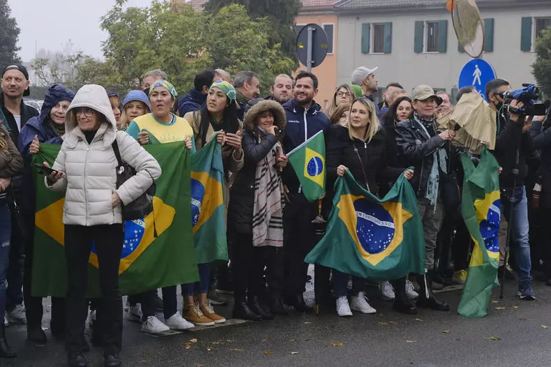 Supporters of Brazilian President Jair Bolsonaro in Anguillara Veneta, northeast Italy