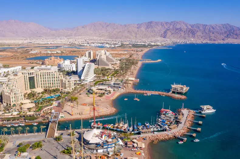 Eilat,Coastline,,Waterfront,Hotels,And,The,Red,Sea,,,Aerial