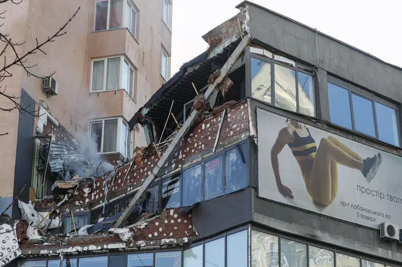 A building damaged by shelling in Kiev