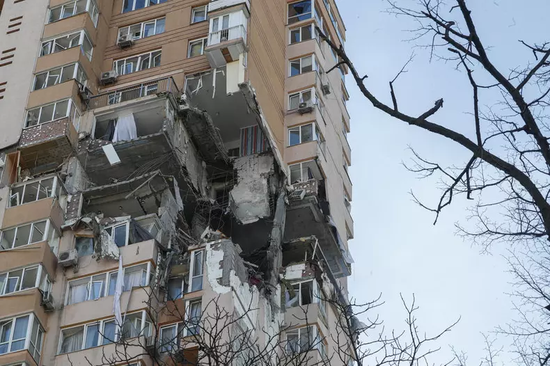 A building damaged by shelling in Kiev