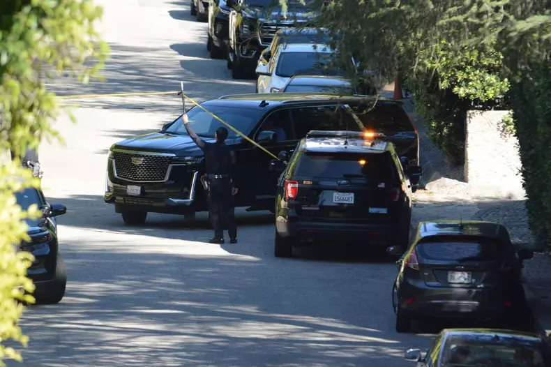 Police blocking Rihanna's street after scary shooting