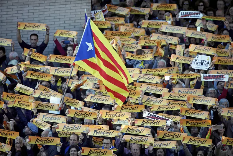 Pro-independence organizations ANC and Omnium Cultural rally in Barcelona