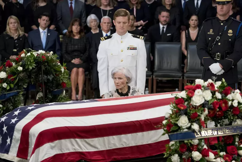 Casket of Senator John McCain laid in state at US Capitol in Washington