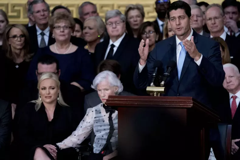 Casket of Senator John McCain laid in state at US Capitol in Washington