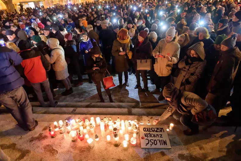 Protest against violence in Poznan after Mayor of Gdansk Pawel Adamowicz died