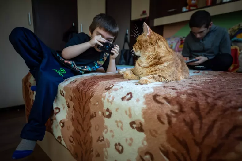 Andrei se joacă cu un aparat foto pe film. Este un aparat defect, dar asta nu îl impiedică să își închipuie că îl pozează pe Bubu.