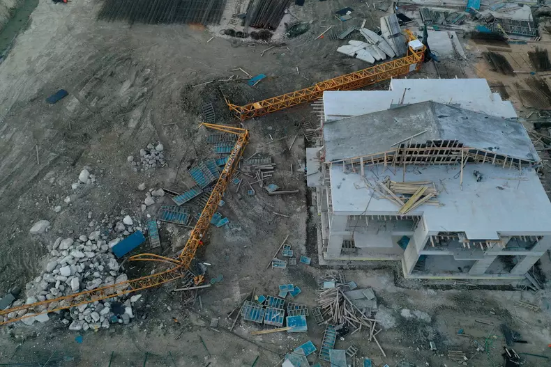 Aerial views showing damage caused by tornado in Izmir