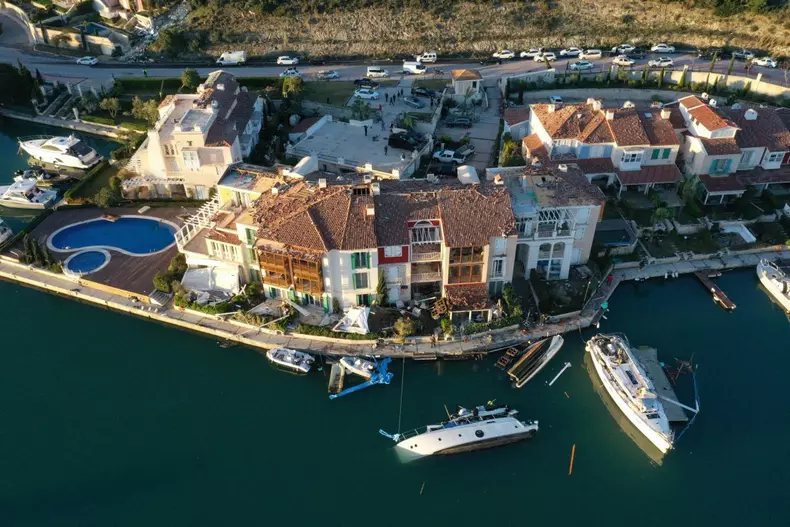 Aerial views showing damage caused by tornado in Izmir