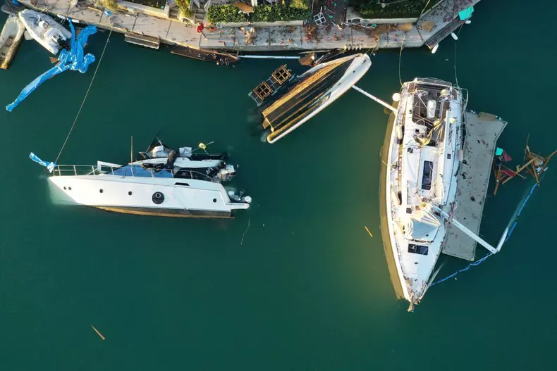Aerial views showing damage caused by tornado in Izmir