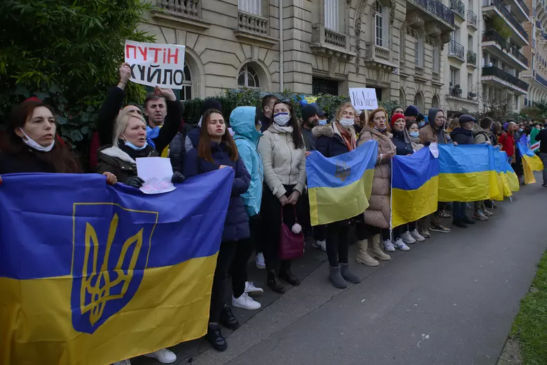 Protests outside Russia embassy in Paris, France - 24 Feb 2022
