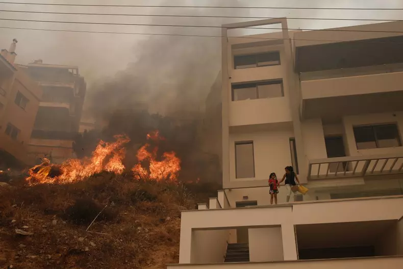 Wildfire in the suburb of Voula south of Athens