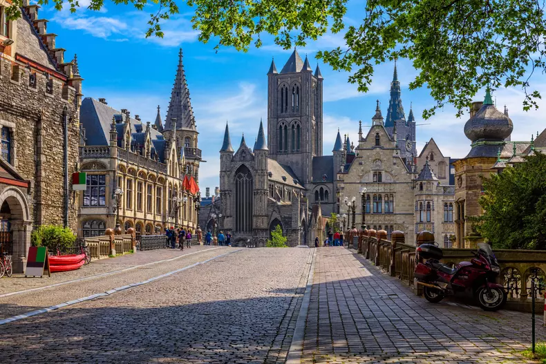 Medieval,City,Of,Gent,(ghent),In,Flanders,With,Saint,Nicholas